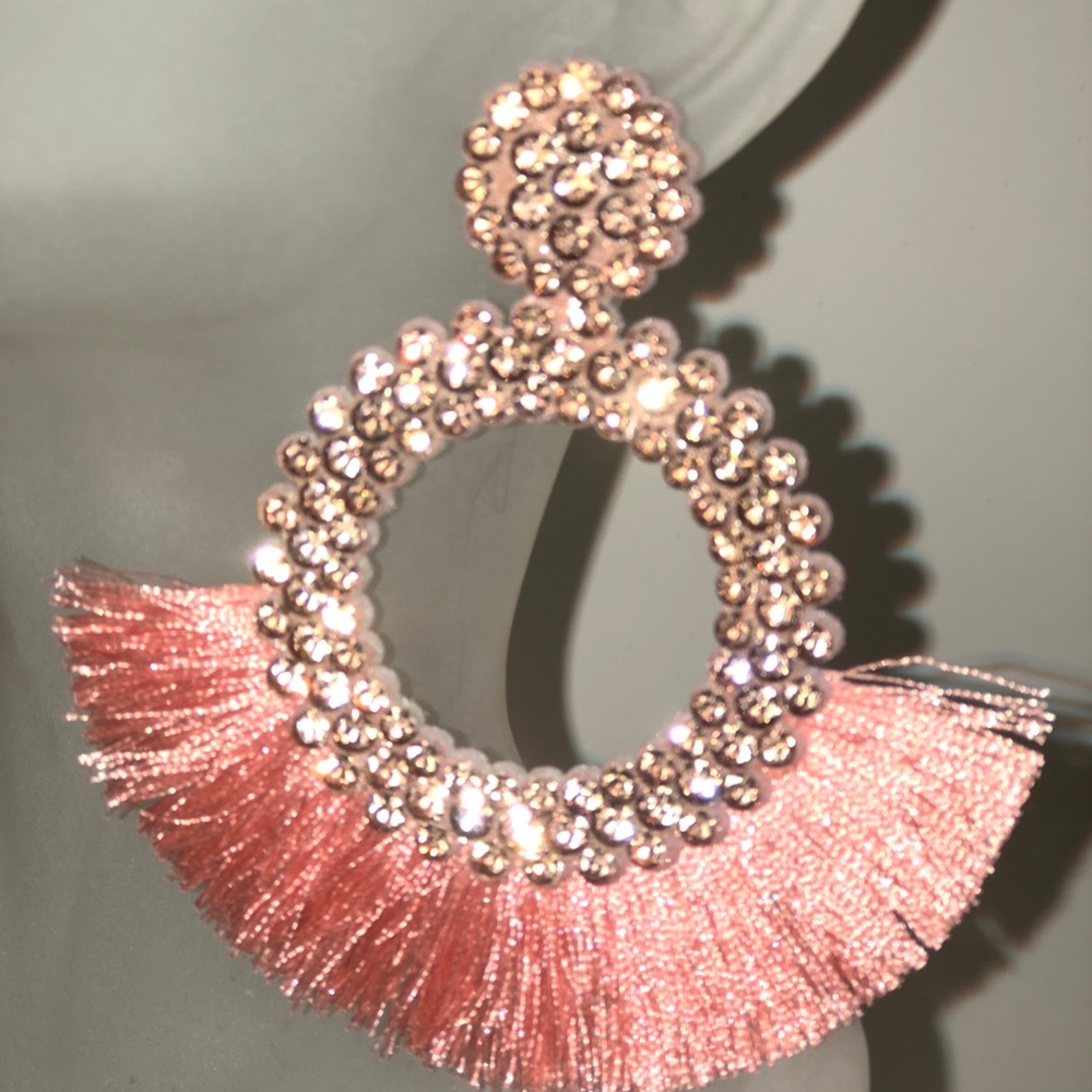 Pink Tassel Crystal Earrings